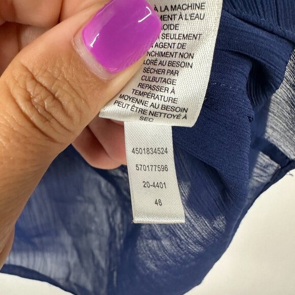 2/$30 White House Black Market Long Sleeve Tie Neck Blouse Endless Blue 4 #A0043 - Picture 6 of 9